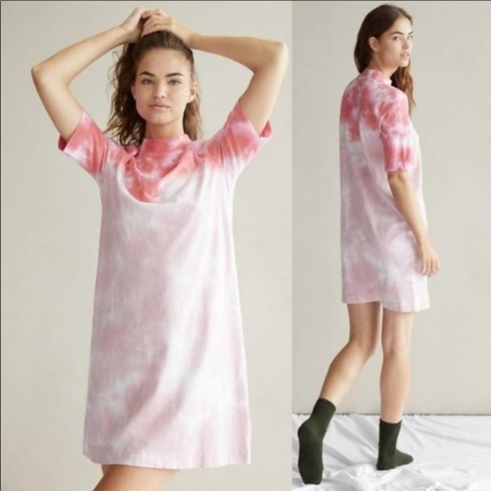 Anthropologie Pink Mock Neck Tee Dress NWT